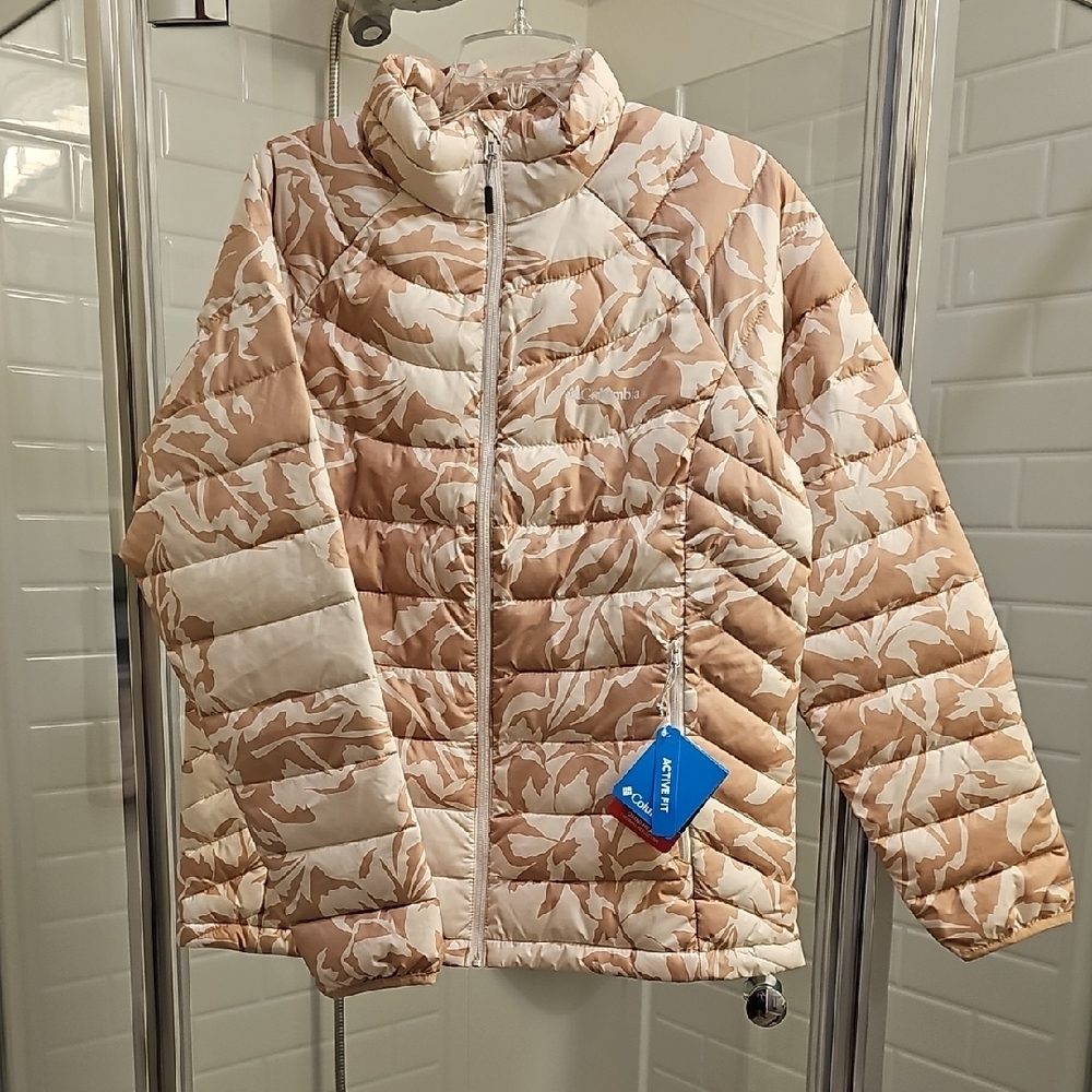 Columbia Wms Beige Omni-Heat Reflective Powder Light II Printed Full Zip Jacket.